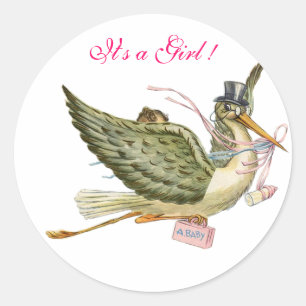 STORK BABY SHOWER CLASSIC ROUND STICKER