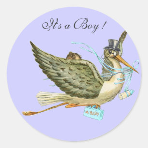 STORK BABY SHOWER CLASSIC ROUND STICKER