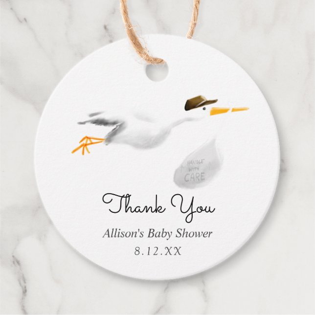 Stork Baby Shower Favour Tag (Front)
