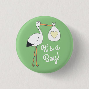 Stork Baby Shower Green Gender Neutral 3 Cm Round Badge