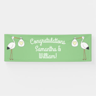 Stork Baby Shower Green Gender Neutral Banner