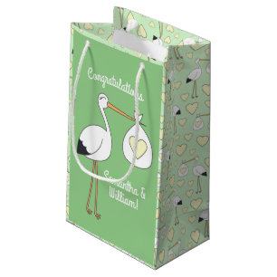 Stork Baby Shower Green Gender Neutral Small Gift Bag