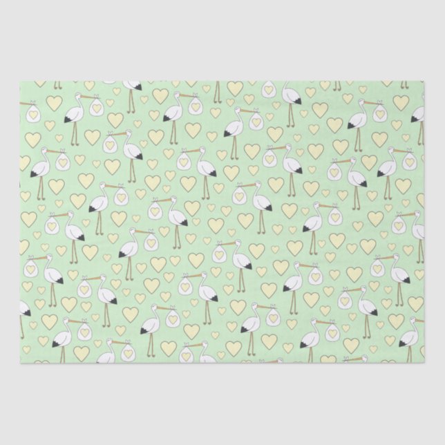 Stork Baby Shower Green Gender Neutral Tissue Paper (Front)