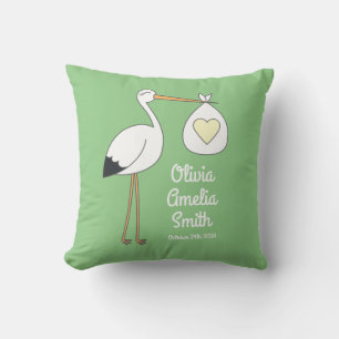 Stork Baby Shower Green Spring Cushion