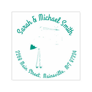 Stork Baby Shower Green Spring Self-inking Stamp