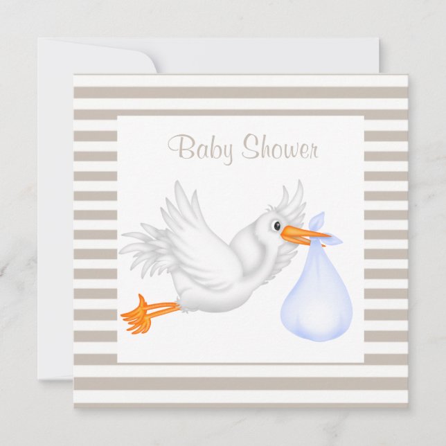 STORK BABY SHOWER INVITATION SEPIA/WHITE (Front)
