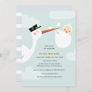 Stork Baby Shower Invitation with Clouds