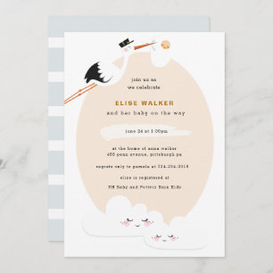 Stork Baby Shower Invitation with Clouds
