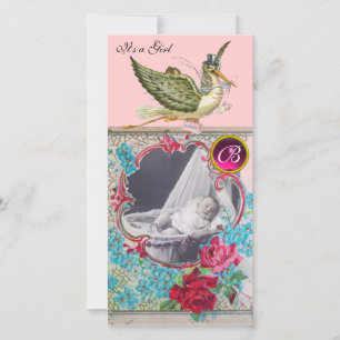 STORK BABY SHOWER MONOGRAM ,ruby Announcement