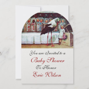 STORK BABY SHOWER New Babies White Pearl Neutral Invitation