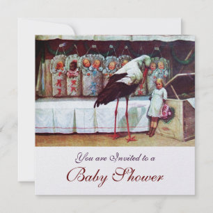 STORK BABY SHOWER New Baby Arrival White Pearl Invitation