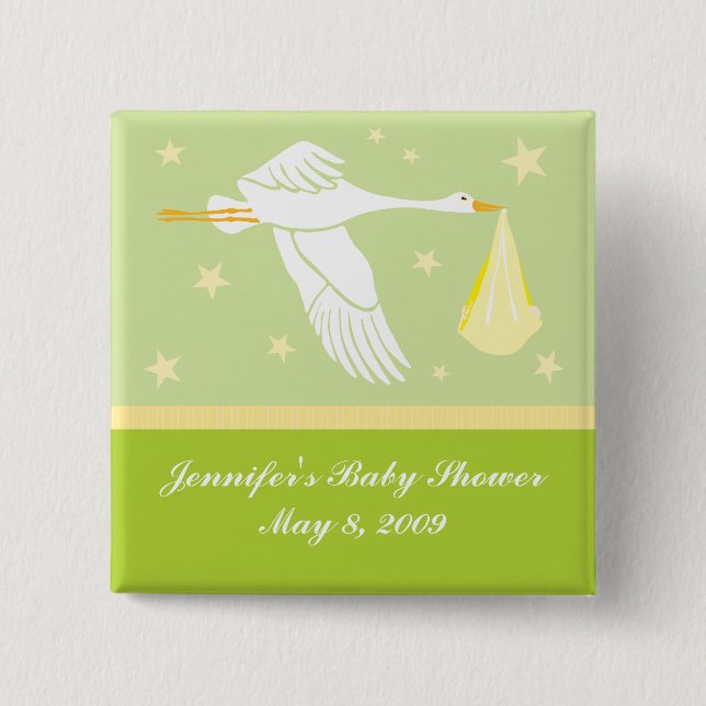 Stork Baby Shower Pin - Green (Front)