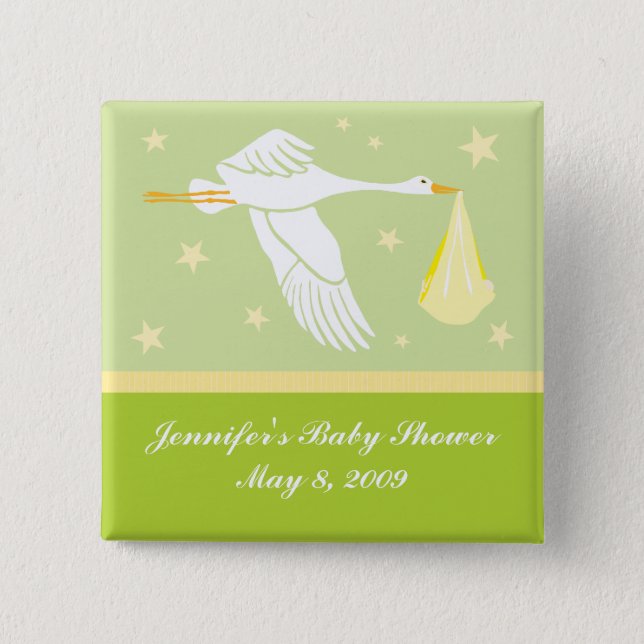 Stork Baby Shower Pin - Green (Front)