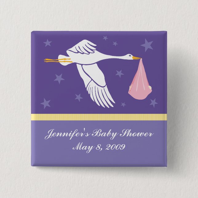 Stork Baby Shower Pin - Purple (Front)