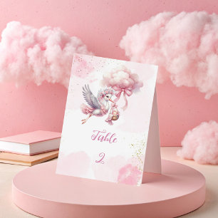 Stork Baby Shower – Pink Clouds & Gold sparkle  Table Number