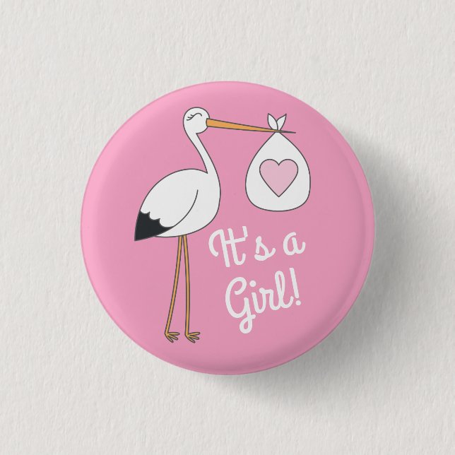 Stork Baby Shower Pink Girl Cute Cartoon 3 Cm Round Badge (Front)