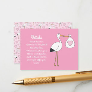 Stork Baby Shower Pink Girl Cute Cartoon Enclosure Card
