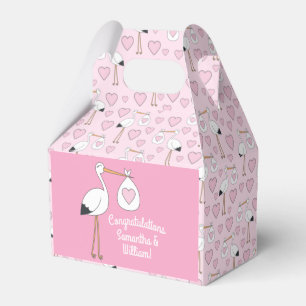 Stork Baby Shower Pink Girl Cute Cartoon Favour Box