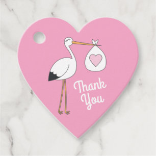 Stork Baby Shower Pink Girl Cute Cartoon Favour Tags