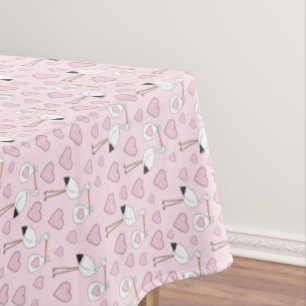Stork Baby Shower Pink Girl Cute Cartoon Tablecloth
