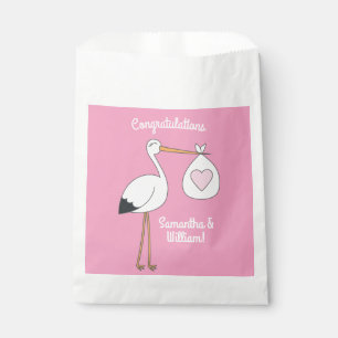 Stork Baby Shower Pink Girl Favour Bags