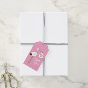 Stork Baby Shower Pink Girl Gift Tags