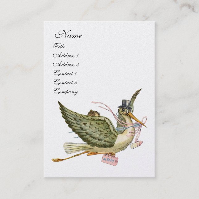 STORK BABY SHOWER,Pink White Pearl Paper Business Card (Front)