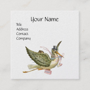 STORK BABY SHOWER Pink White Pearl Paper Square Business Card