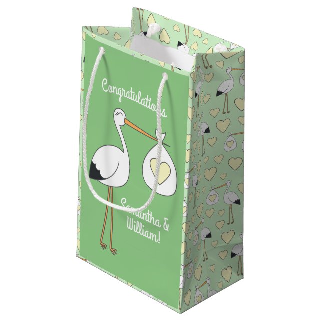 Stork Baby Shower Spring Small Gift Bag (Back Angled)