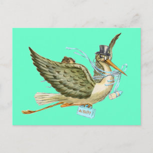 STORK BABY SHOWER ,turquase Invitation Postcard