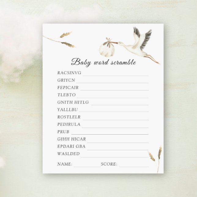 Stork baby shower Word scramble baby shower game (Creator Uploaded)