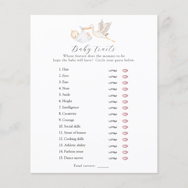 Stork Baby Traits Shower Game (Front)