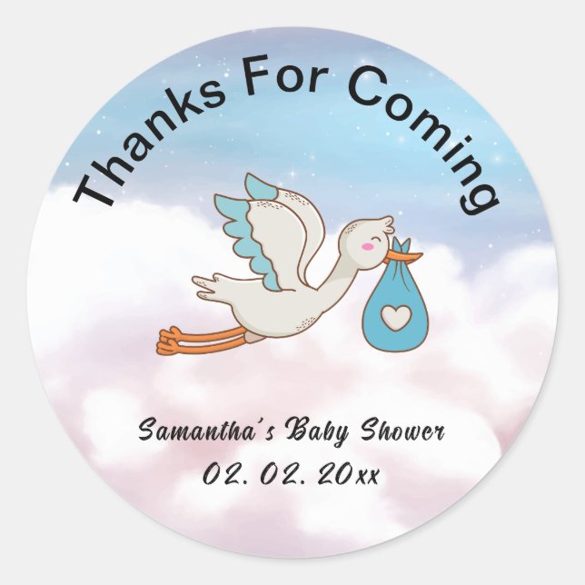 Stork Bird  Baby Shower Thanks For Coming Classic Round Sticker (Front)