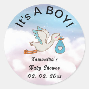 Stork Bird It's a Boy Baby Shower Classic Round Sticker