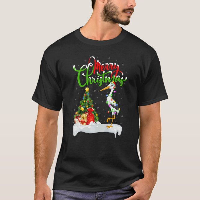 Stork Bird  Xmas Decoration Santa Stork Christmas T-Shirt (Front)