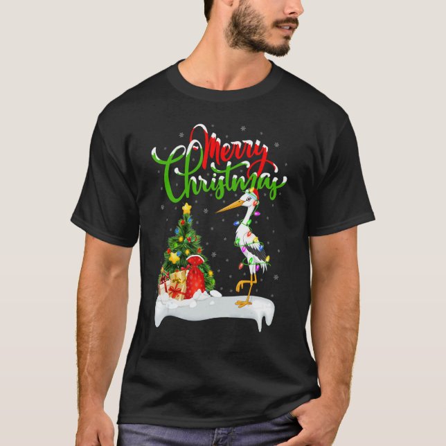 Stork Bird   Xmas Decoration Santa Stork Christmas T-Shirt (Front)