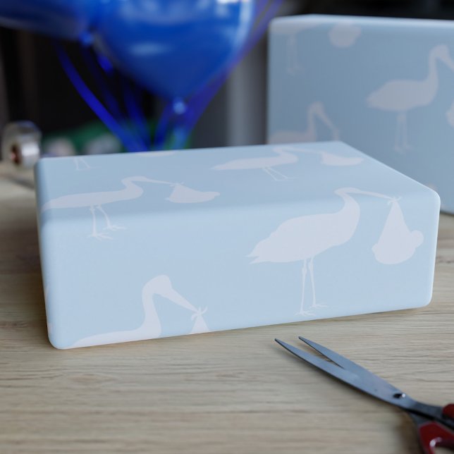 Stork Blue Baby Shower Wrapping Paper (Creator Uploaded)