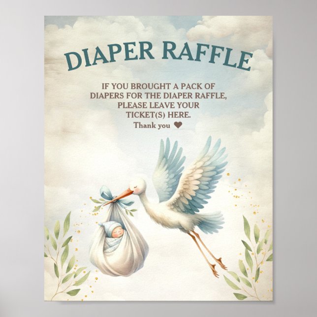 Stork Blue Vintage Classic Diaper Raffle Sign (Front)