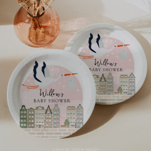 Stork Boho Baby Shower Baby Sprinkle Décor Paper Plate