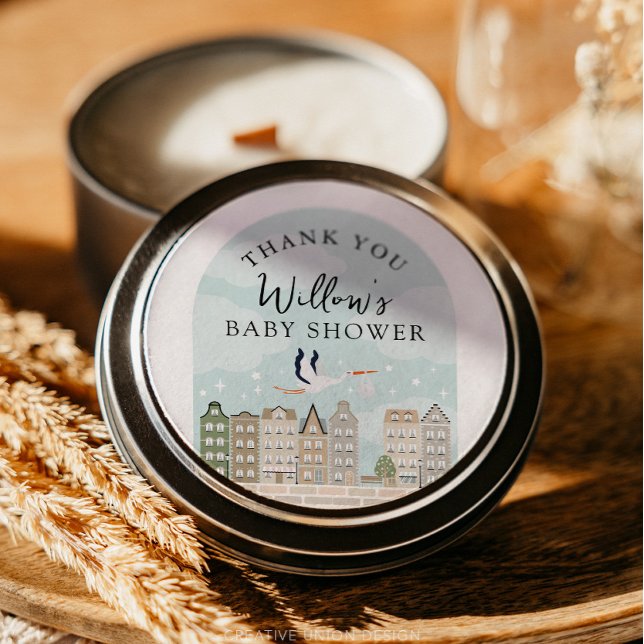 Stork Boho Baby Shower Baby Sprinkle Thank You Classic Round Sticker (Boho Baby Shower Stork)