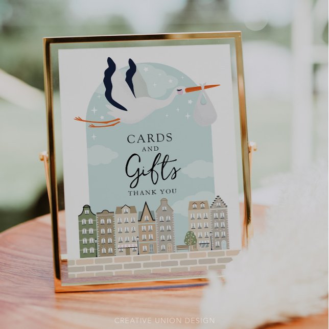 Stork Boho Baby Shower Decor Cards and Gifts Sign (Boho Baby Shower Stork)