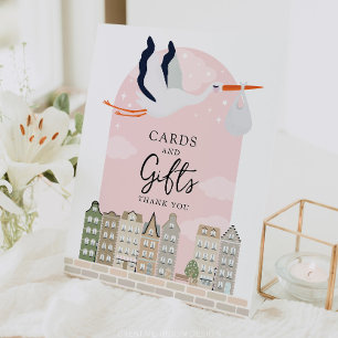 Stork Boho Baby Shower Decor Cards and Gifts Sign