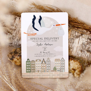 Stork Boho Baby Shower Special Delivery Sprinkle Invitation
