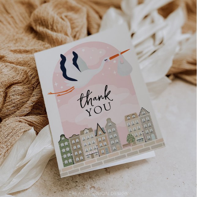 Stork Boho Baby Shower Sprinkle Thank You Card (Boho Baby Shower Stork)