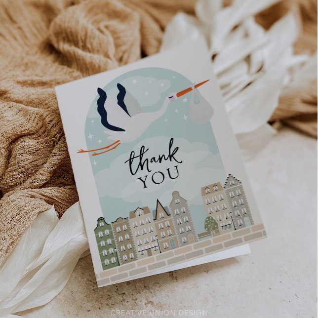 Stork Boho Baby Shower Sprinkle Thank You Card (Boho Baby Shower Stork)