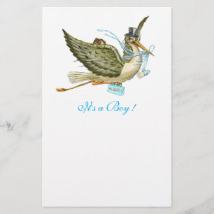 STORK BOY BABY SHOWER Blue White Stationery
