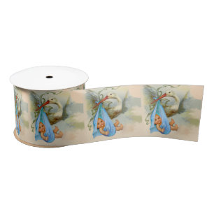 STORK BOY BABY SHOWER  SATIN RIBBON