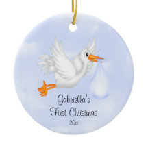 Stork Boy Baby's First Christmas Ornament