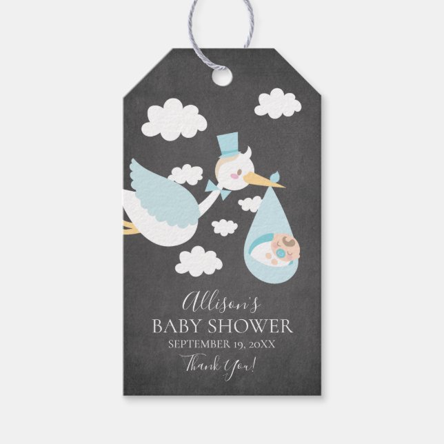Stork Boys Baby Shower Favour Gift Tag (Front)