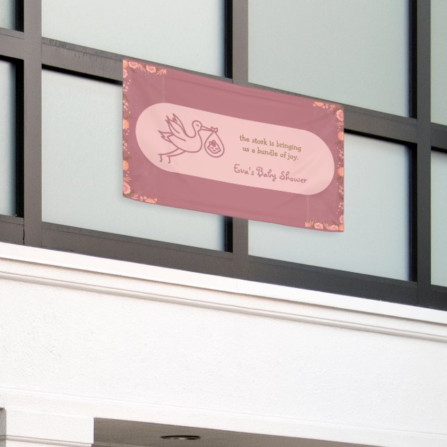 Stork Carrying Baby-Baby Shower Banner (Outside Building)